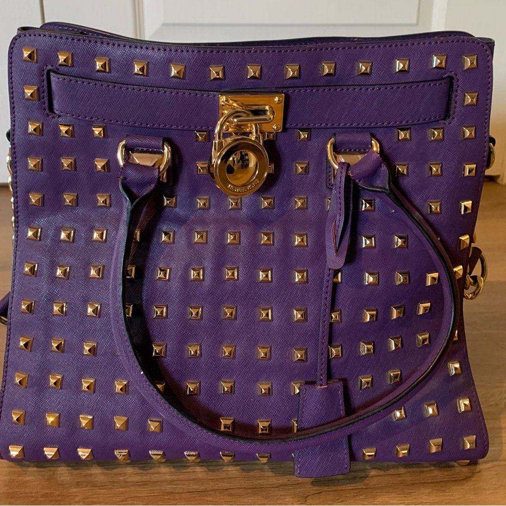 Michael Kors Purple Hamilton Bag with Gold Pyramid Studs